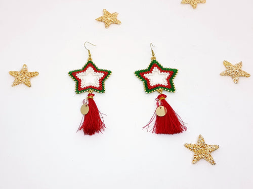 Star Earrings in Red, Gold and Green