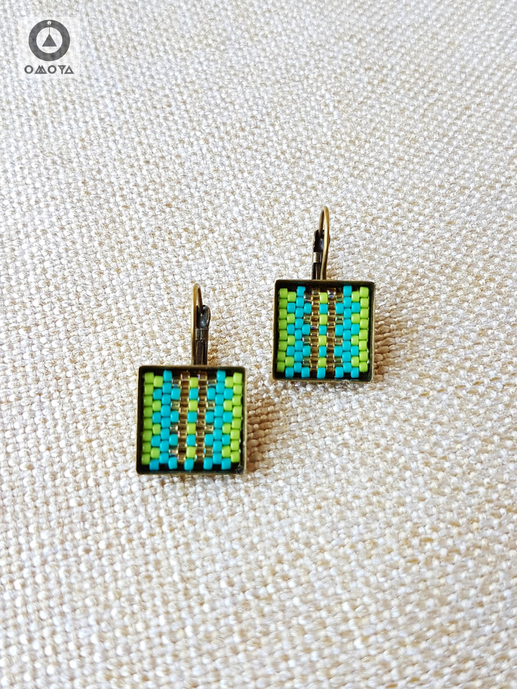 Stripe Earrings in Aqua Blue, Lime Green and Light Topaz