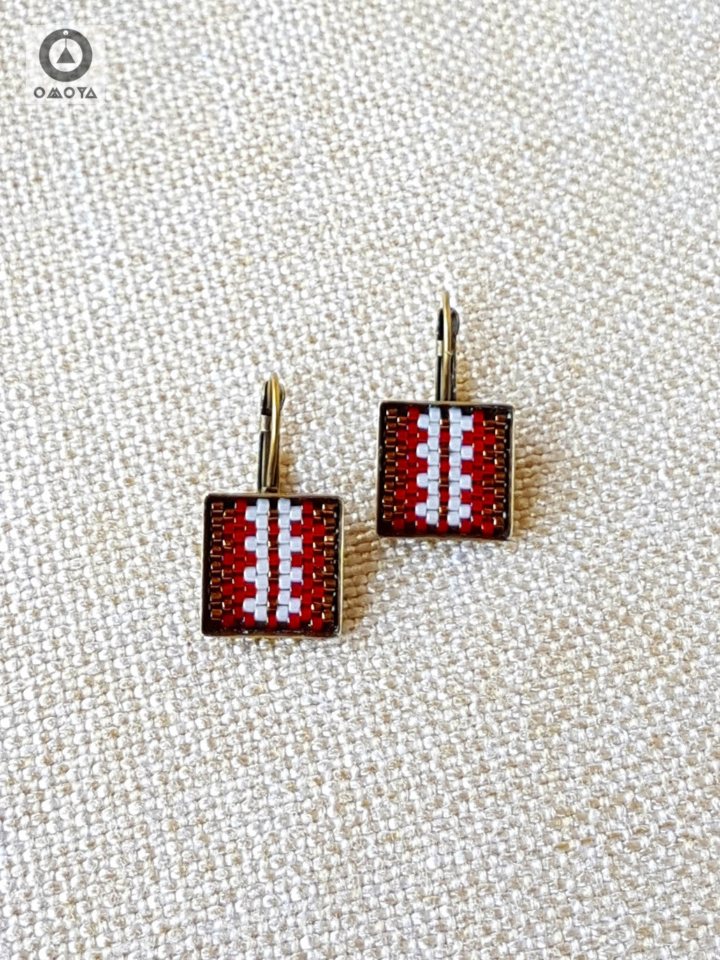 Stripe Earrings in Deep Red, Bronze and Cream
