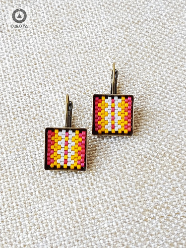 Stripe Earrings in Fuschia, Yellow and Cream