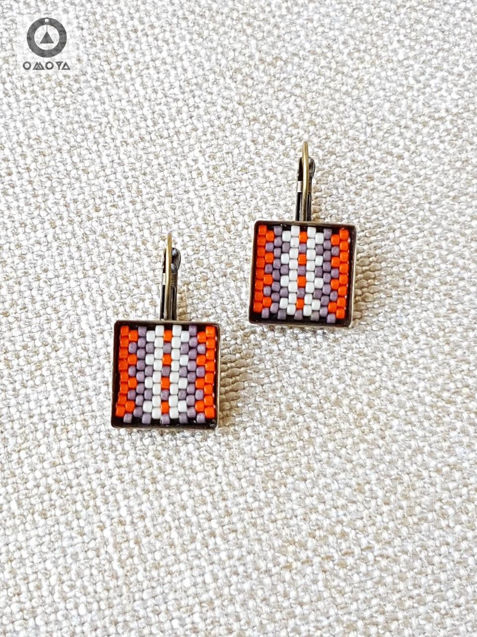 Stripe Earrings in Orange, Brown and Cream