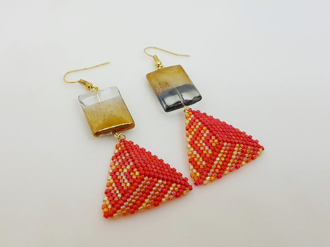Triangle Earrings in Pink, Orange and Gold