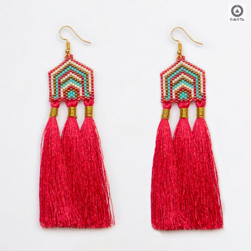 Masai Red, Blue and White Stylized Earrings