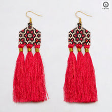 Lattice Red, Black and White Stylized Earrings