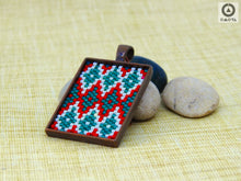 Ikat Short Pendant - Red, Mint Green and Cream