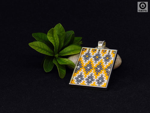 Ikat Short Pendant - Yellow, Cream and Grey