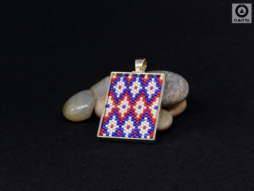 Ikat Short Pendant - Purple, Fuschia and Cream