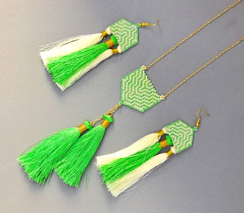 Peridot and Cream Set of Earrings and Necklace
