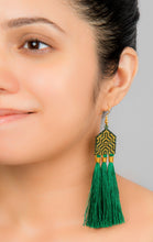 Dark Green and Gold Stylized Earrings