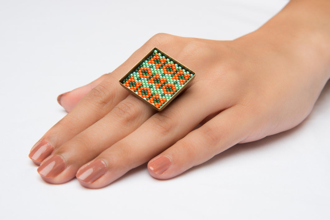 Green and Orange 'Flower Fields' Square Ring